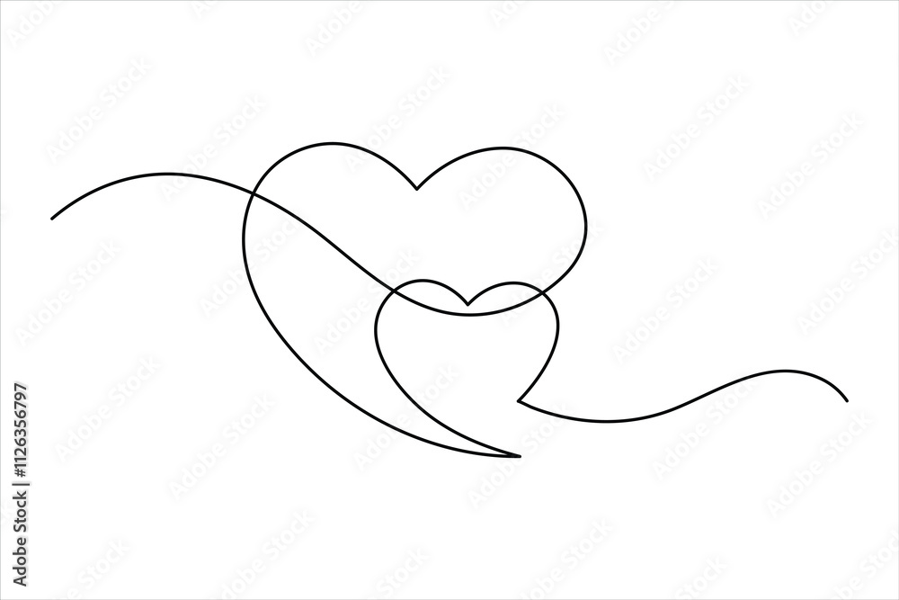 Fototapeta premium Continuous one line drawing of heart valentine's day love isolated hand drawn vector illustration