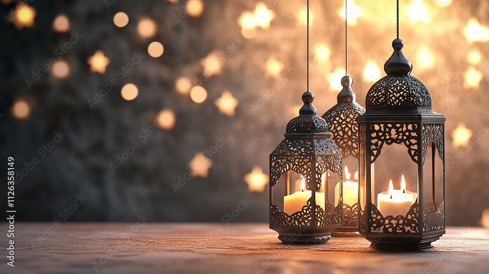 3d Ramadan ornaments background rendering