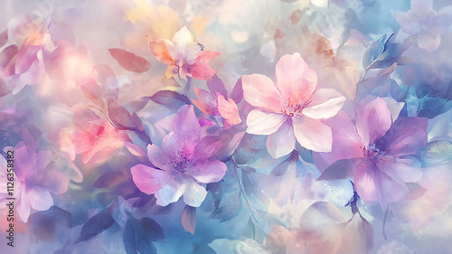 soft and light color watercolor flower pattern with watercolor stains, Abstract luxury seamless Leaves on a Stunning Floral Canvas, abstract beautiful and lovely vibrant and colorful flowers.