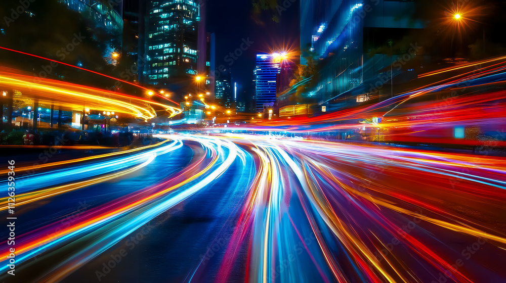 Light trails from moving vehicles or light sources. Light trails from moving vehicles or light sources.