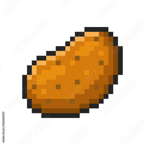 Pixel potato isolated on transparent background. Pixelated badge, game asset or computer arcade item. Vegetable icon. Vector pixel art illustration in 16 bit old style.