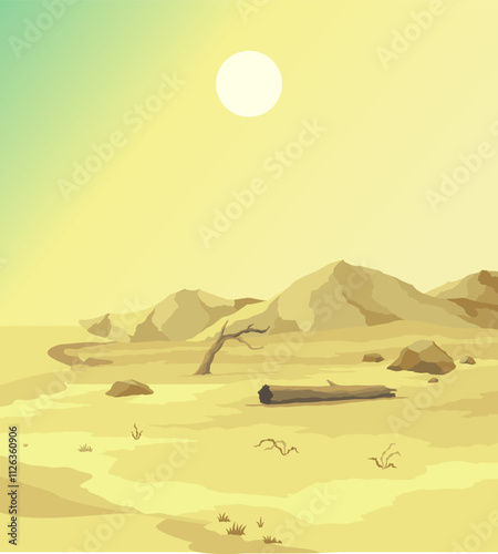 Climate change with land degradation. Global desertification environmental problems. Soil erosion. Global warming concept