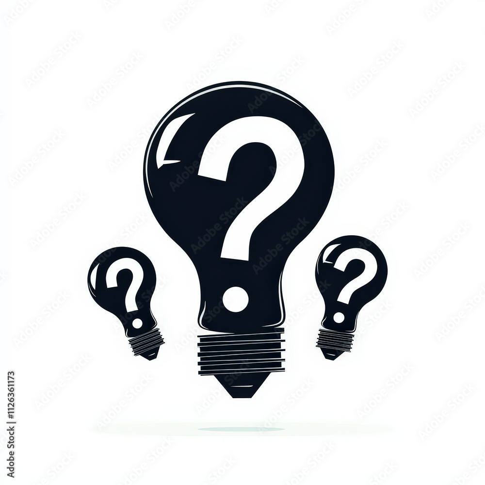 Light bulbs with question marks symbolize ideas and curiosity. This represents creativity, innovation, and problem solving in minimalist style Light bulbs with question marks symbolize ideas and curiosity. This represents creativity, innovation, and problem solving in minimalist style