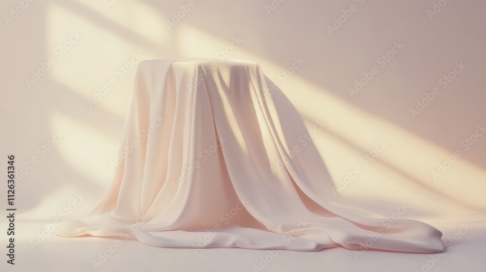 A simple product stand draped with fabric against a soft light gradient. A simple product stand draped with fabric against a soft light gradient.
