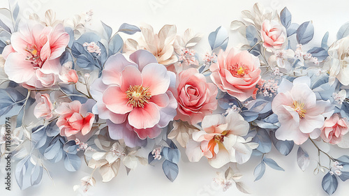 soft and light color watercolor flower pattern with watercolor stains,  Abstract luxury seamless Leaves on a Stunning Floral Canvas, abstract beautiful and lovely vibrant and colorful flowers.