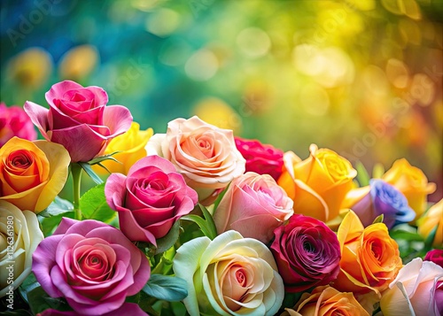 Vibrant spring roses bloom in beautiful floral wallpaper.