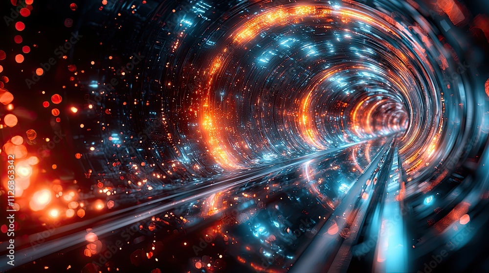 Colorful tunnel swirling with lights and energy creates a mesmerizing visual experience in a digital world Colorful tunnel swirling with lights and energy creates a mesmerizing visual experience in a digital world