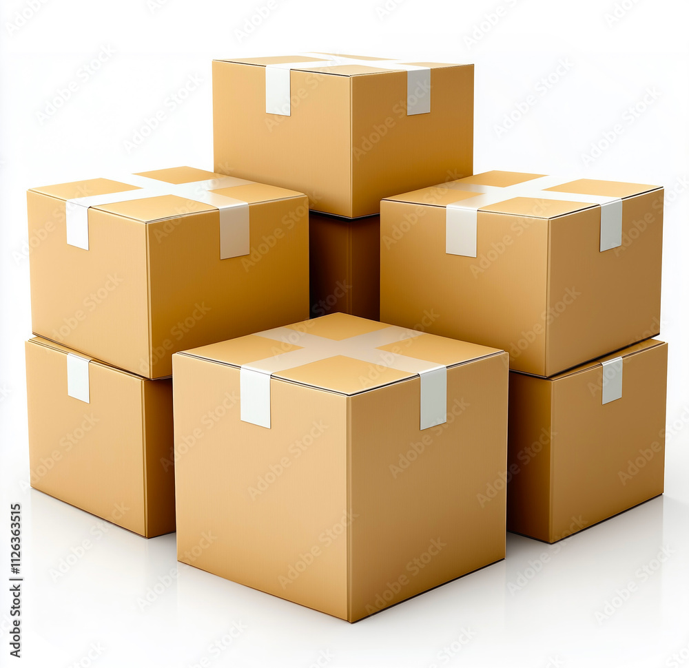 Stack of cardboard boxes with a white label on the top Stack of cardboard boxes with a white label on the top