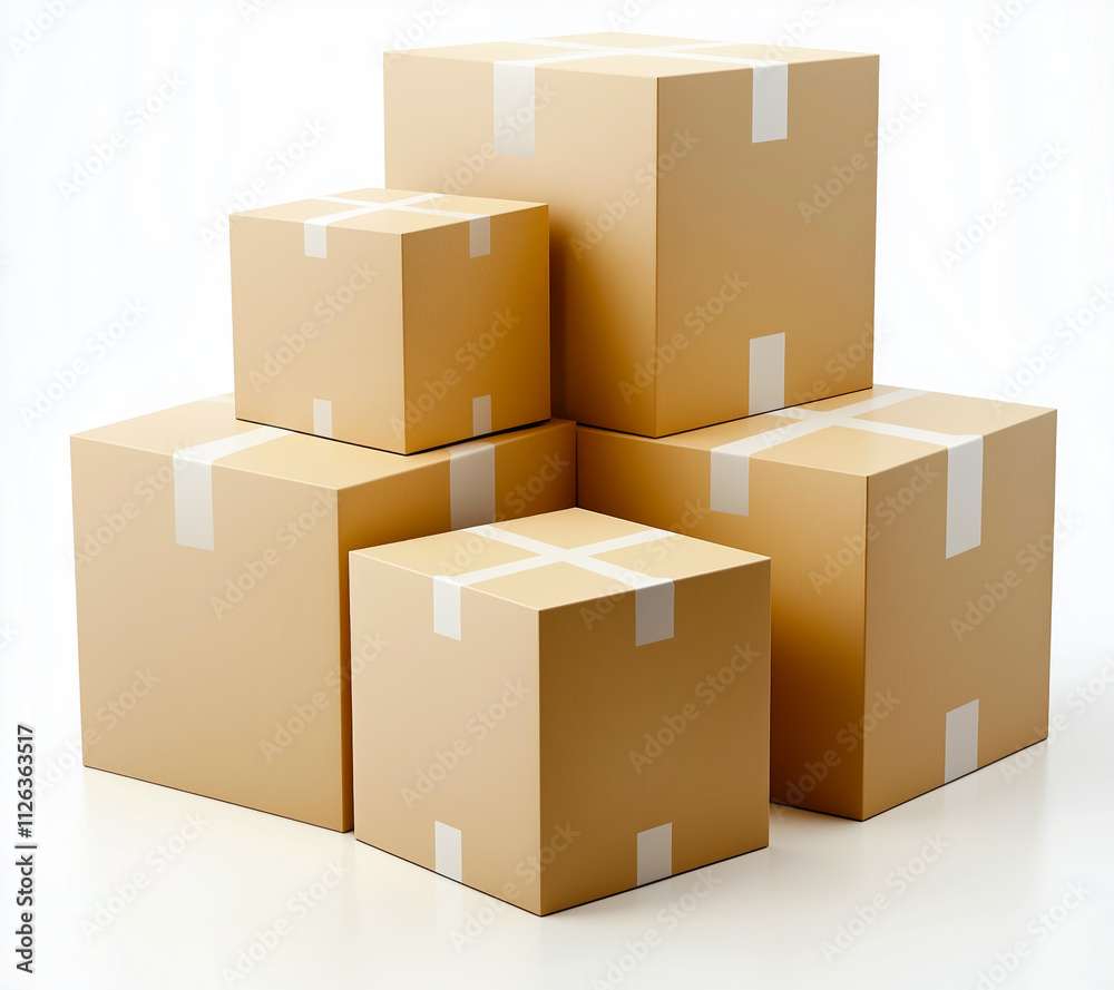 Fototapeta premium Stack of cardboard boxes with tape