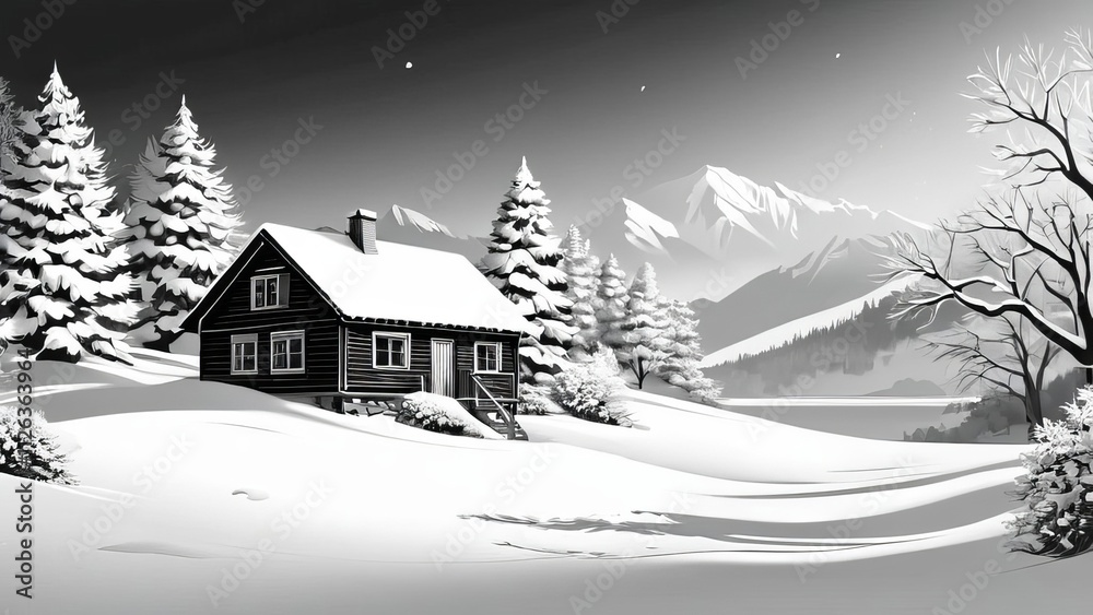 Naklejka premium winter landscape with house