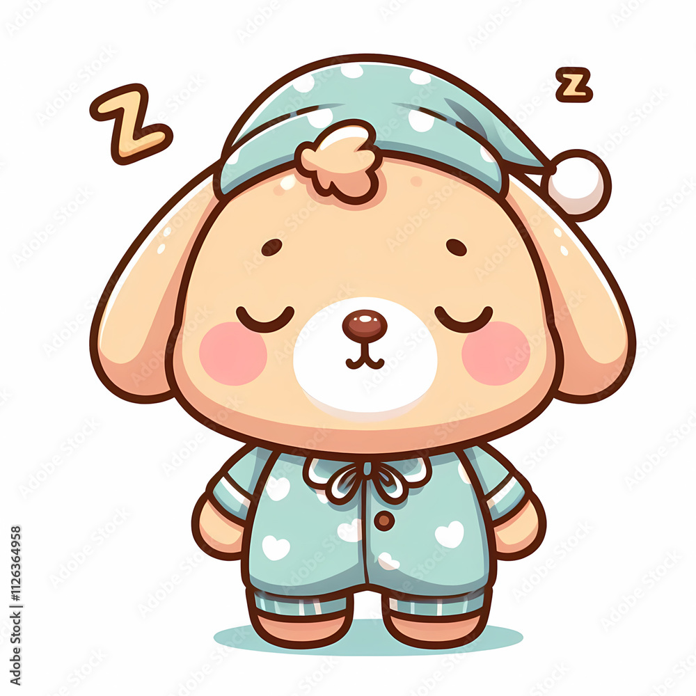 Adorable Cartoon Sleeping puppy in Cozy Pajamas