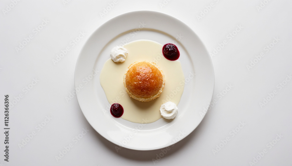 Papanasi Dessert in Minimalist Style in White and Gold Papanasi Dessert in Minimalist Style in White and Gold