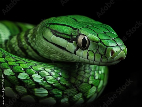 Green wooden snake coiled elegantly, symbolizing luck for Chinese New Year 2025 celebrations