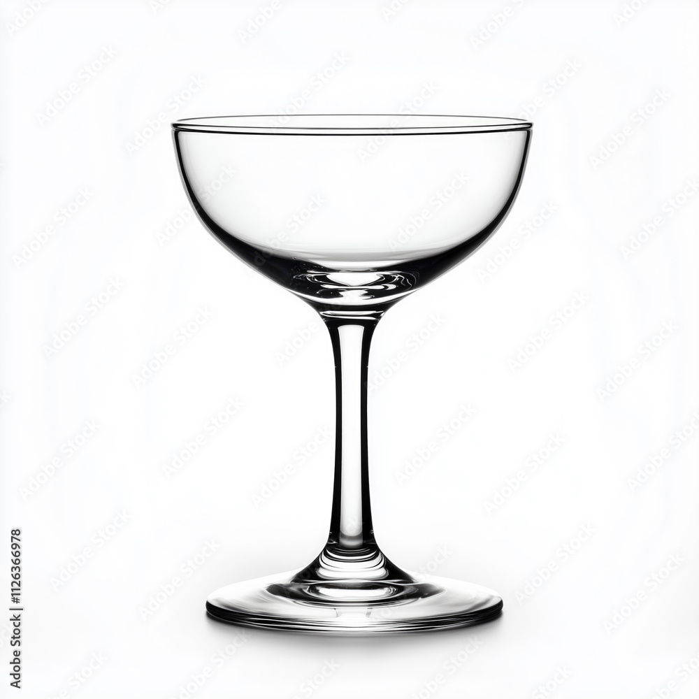 Tall, thin glass with a stem sits on a white background Tall, thin glass with a stem sits on a white background