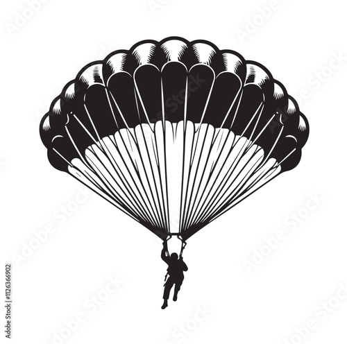 Parachutist in flight silhouette vector illustration