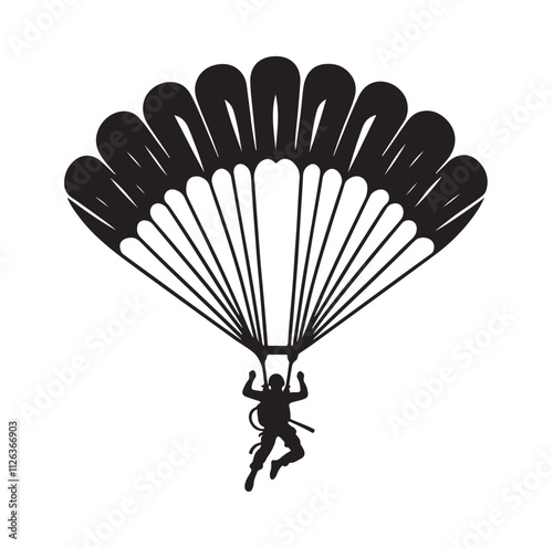 Parachutist in flight silhouette vector illustration