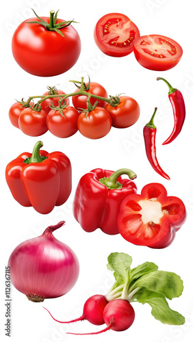 Red vegetable png element set, transparent background