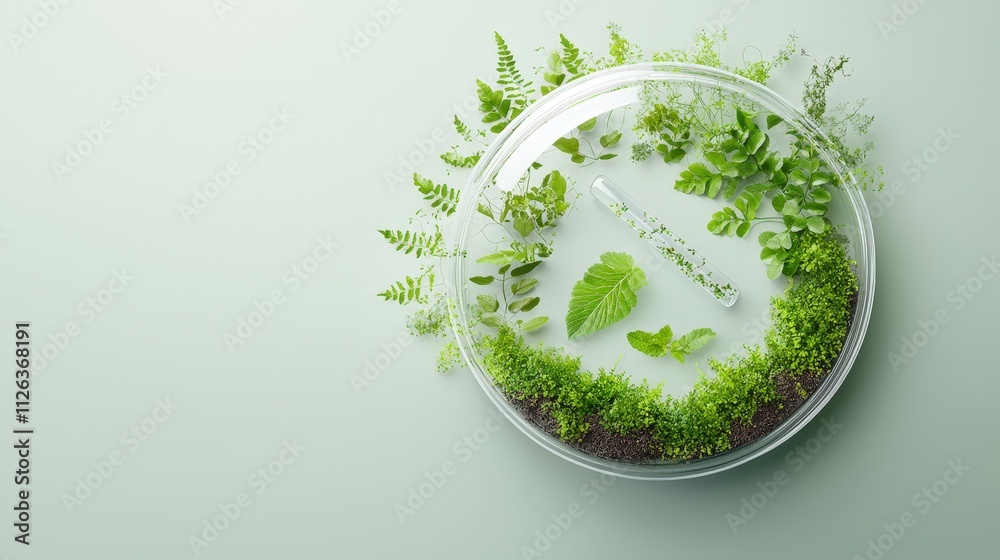 Nature Inspired Petri Dish with Greenery and Plants Nature Inspired Petri Dish with Greenery and Plants