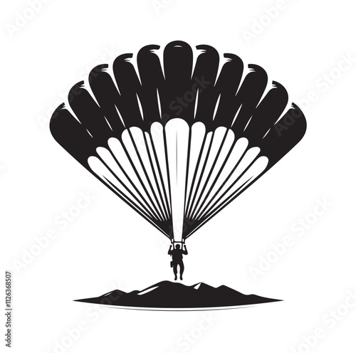 Parachutist in flight silhouette vector illustration