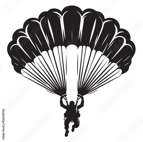 Parachutist in flight silhouette vector illustration