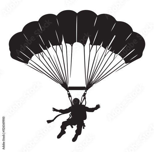 Parachutist in flight silhouette vector illustration