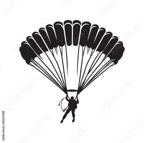 Parachutist in flight silhouette vector illustration