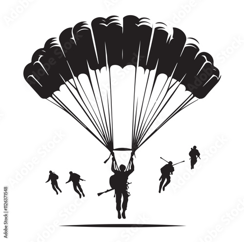 Parachutist in flight silhouette vector illustration