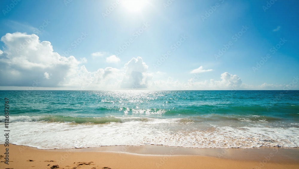 Obraz premium A Stunning Beach Scene Featuring Vibrant Colors and Tranquil Atmosphere Under the Bright Sun