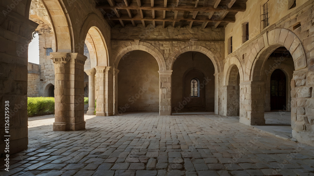 empty courtyard in a historic castle