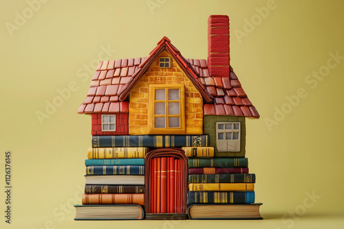 beautiful fantasy house made of books isolated on solid background