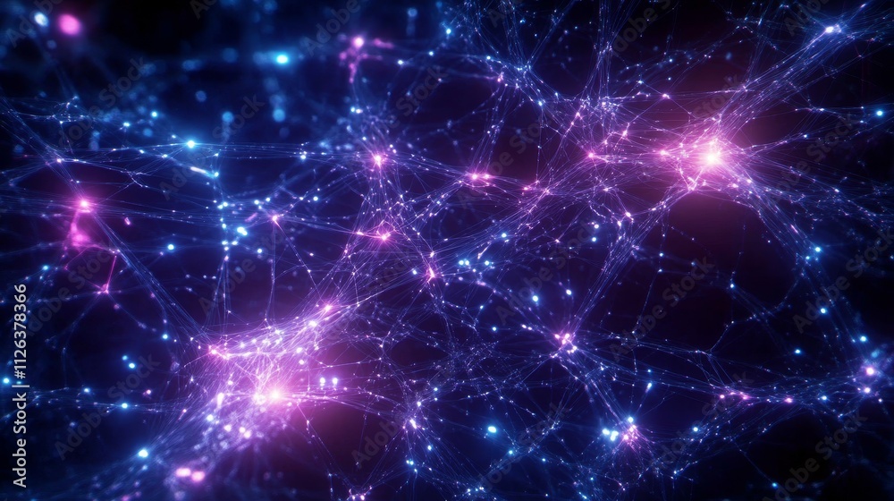 Fototapeta premium Abstract Neural Network Art, Bright Glowing Lights, Futuristic Digital Web, Modern Network Pattern
