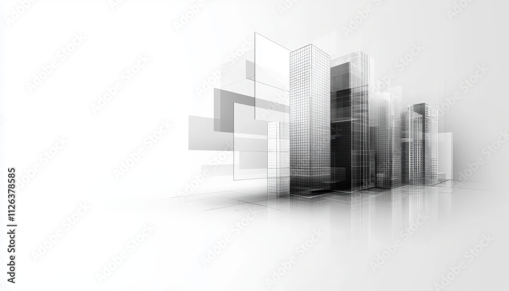 A sleek, modern city skyline rendered in monochrome, showcasing a blend of abstract architectural forms and transparent structures. A sleek, modern city skyline rendered in monochrome, showcasing a blend of abstract architectural forms and transparent structures.