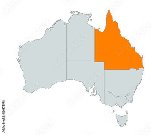 Map Highlighting Queensland in Australia