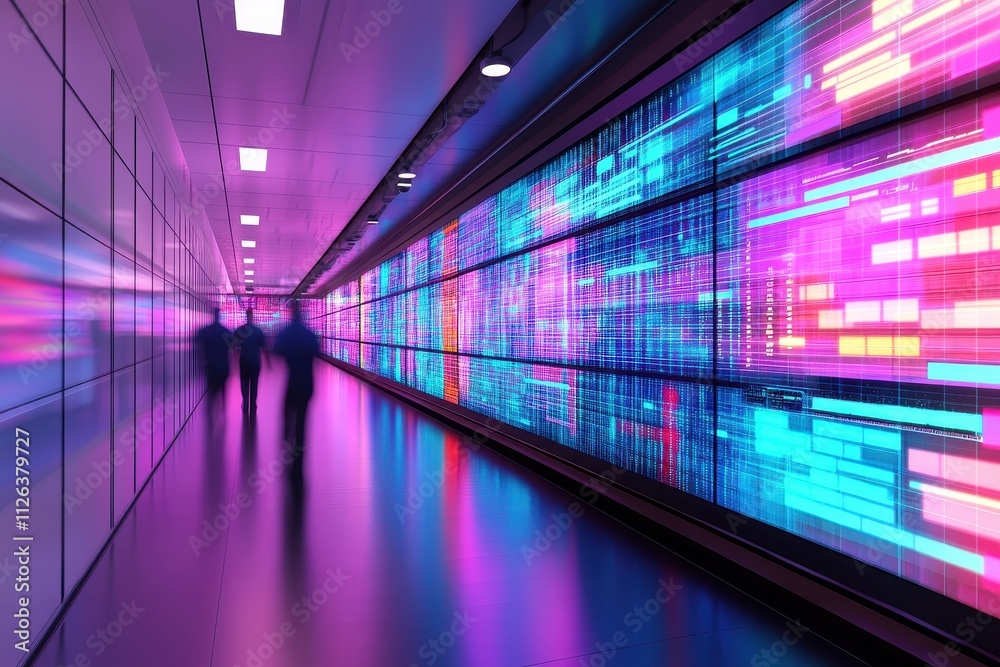 Fototapeta premium Dynamic control room bustling with activity, showcasing teamwork and technology in a vibrant enterprise environment.