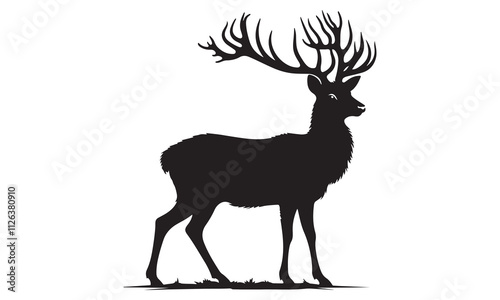 Silhouette vector of a cute deer with antlers, isolated on white background