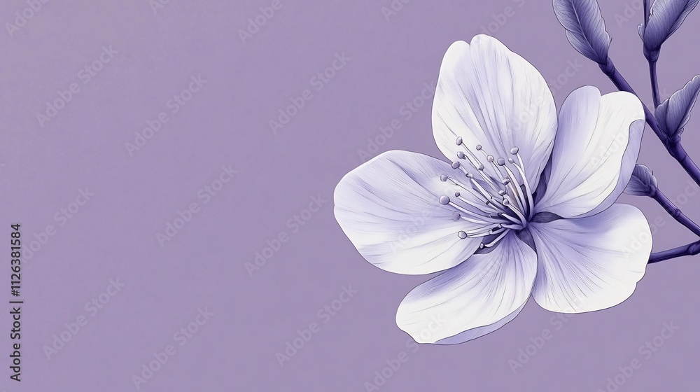 Obraz premium Elegant Ink-Washed Cherry Blossom Flower Branch with Lavender Background