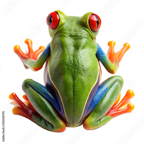 Back view of a red eyed tree frog isolated on a white background.AI GENERATED