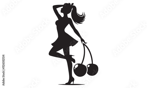 Silhouette of a woman with a guitar, a fashion vector illustration of a rock singer