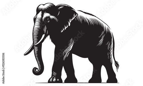 Silhouette of a large elephant standing on a white background