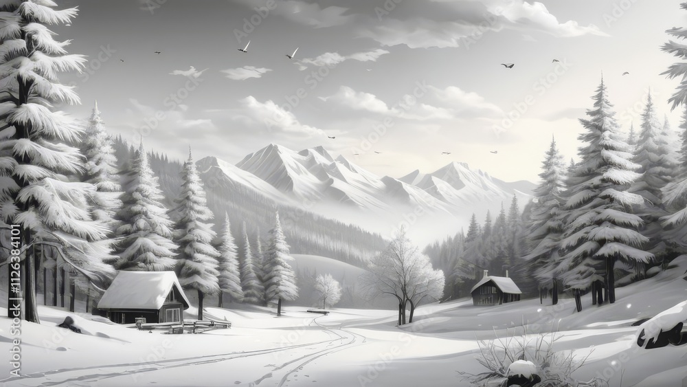 Fototapeta premium winter landscape with snow covered trees