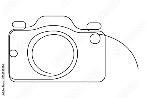 Continuous camera one line art drawing of sketch and outline vector art illustration minimalism

