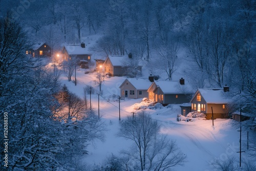 Wallpaper Mural cozy winter village at night with snow-covered houses Torontodigital.ca