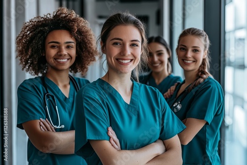 portrait of a smiling medical team, Team of Smiling Healthcare Professionals in Scrubs