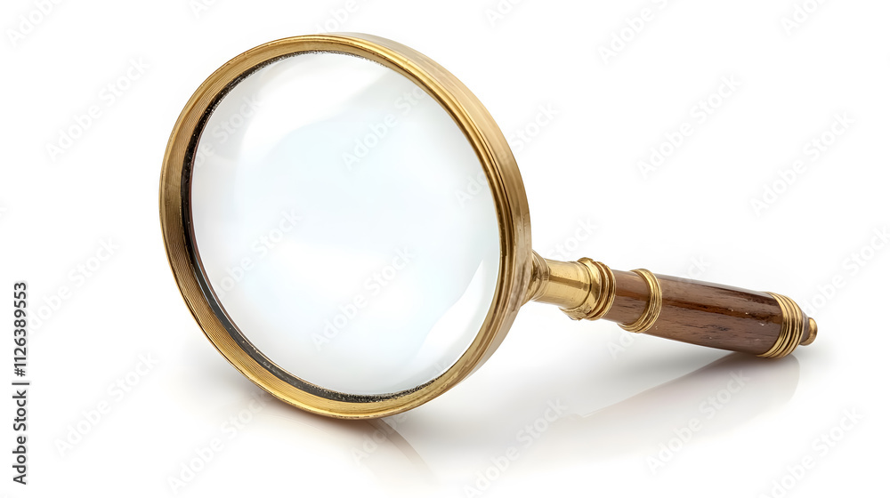 A magnifying glass isolated against a white background. A magnifying glass isolated against a white background.