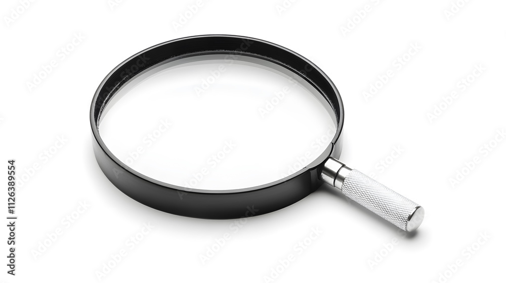 A magnifying glass isolated against a white background. A magnifying glass isolated against a white background.
