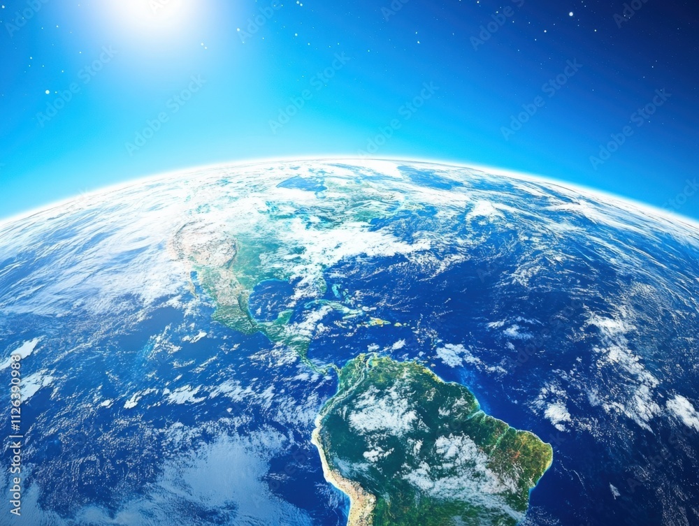 aerial view of earth from space with blue oceans and green continents aerial view of earth from space with blue oceans and green continents