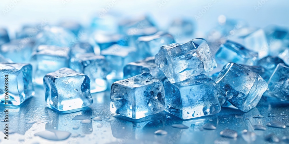 Melting Ice Cubes, Top View, Light Blue Crushed Ice, White Background, Summer Drink Photography, Cool Ice Texture, Refreshing Beverage Image Melting Ice Cubes, Top View, Light Blue Crushed Ice, White Background, Summer Drink Photography, Cool Ice Texture, Refreshing Beverage Image