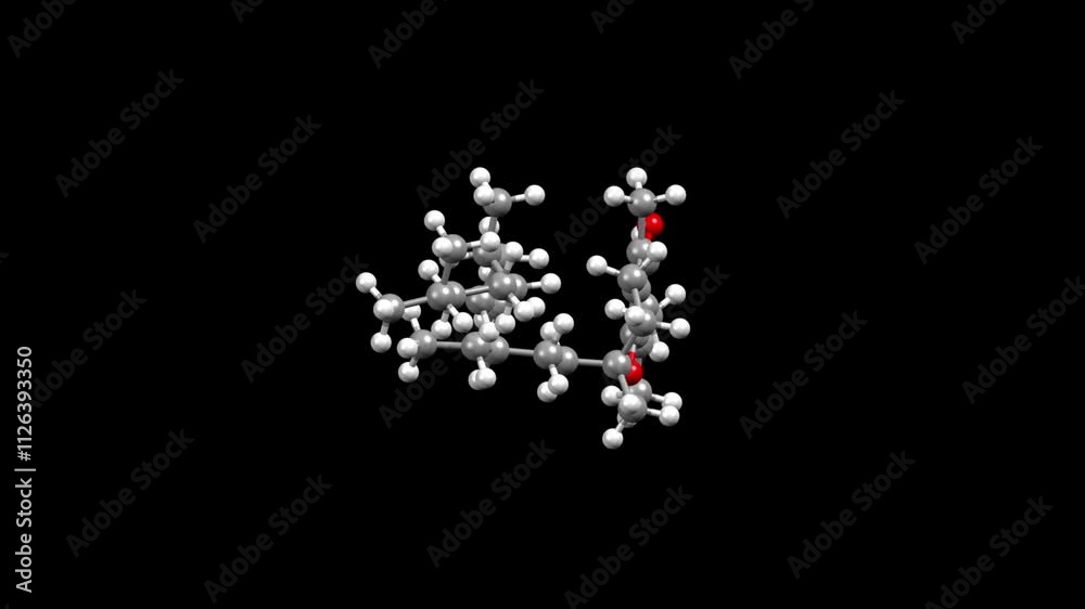 Structure of vitamin E (alpha-tocopherol). Animated 3D ball-and-stick and space-filled models, black background. Structure of vitamin E (alpha-tocopherol). Animated 3D ball-and-stick and space-filled models, black background.