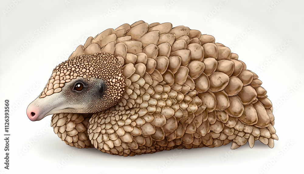 Obraz premium Pangolin curled up, detailed illustration.