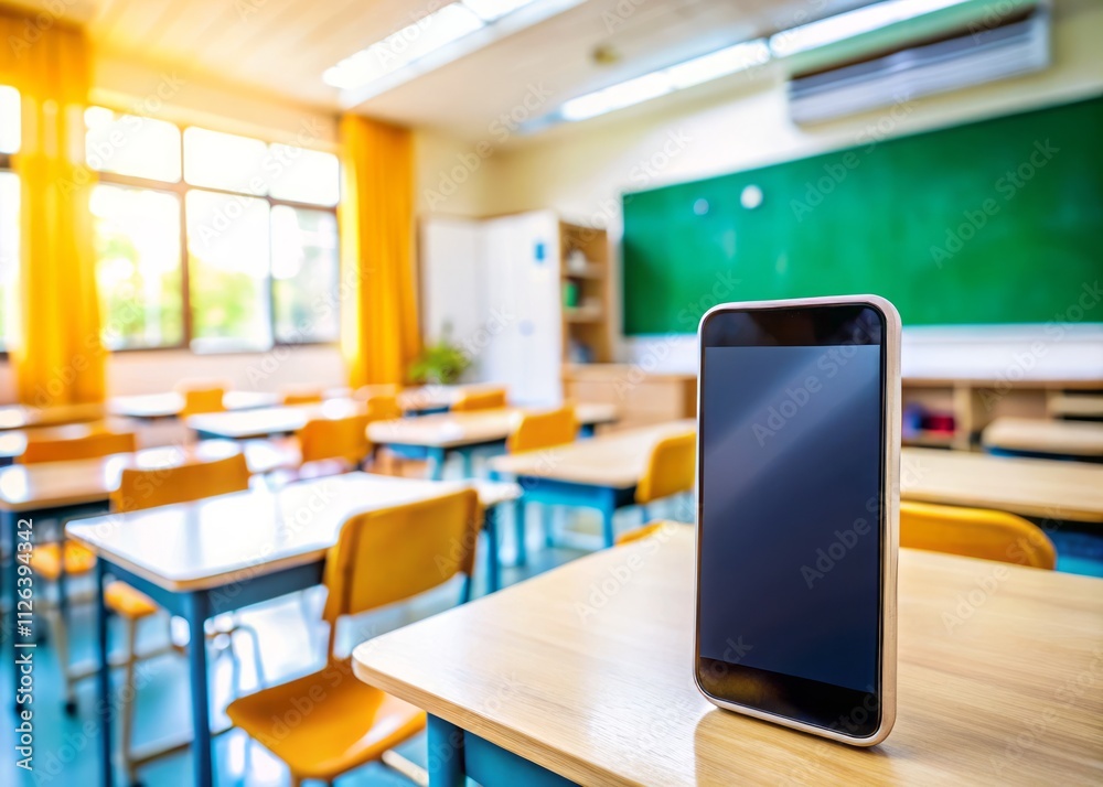 Online Learning App, Tilt-Shift Classroom Education, Mobile Phone, Blank Screen, Educational Technology, Distance Learning Online Learning App, Tilt-Shift Classroom Education, Mobile Phone, Blank Screen, Educational Technology, Distance Learning
